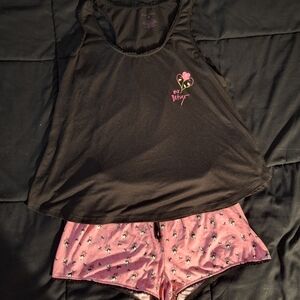 Betsey Johnson Black and Pink Pajama Set